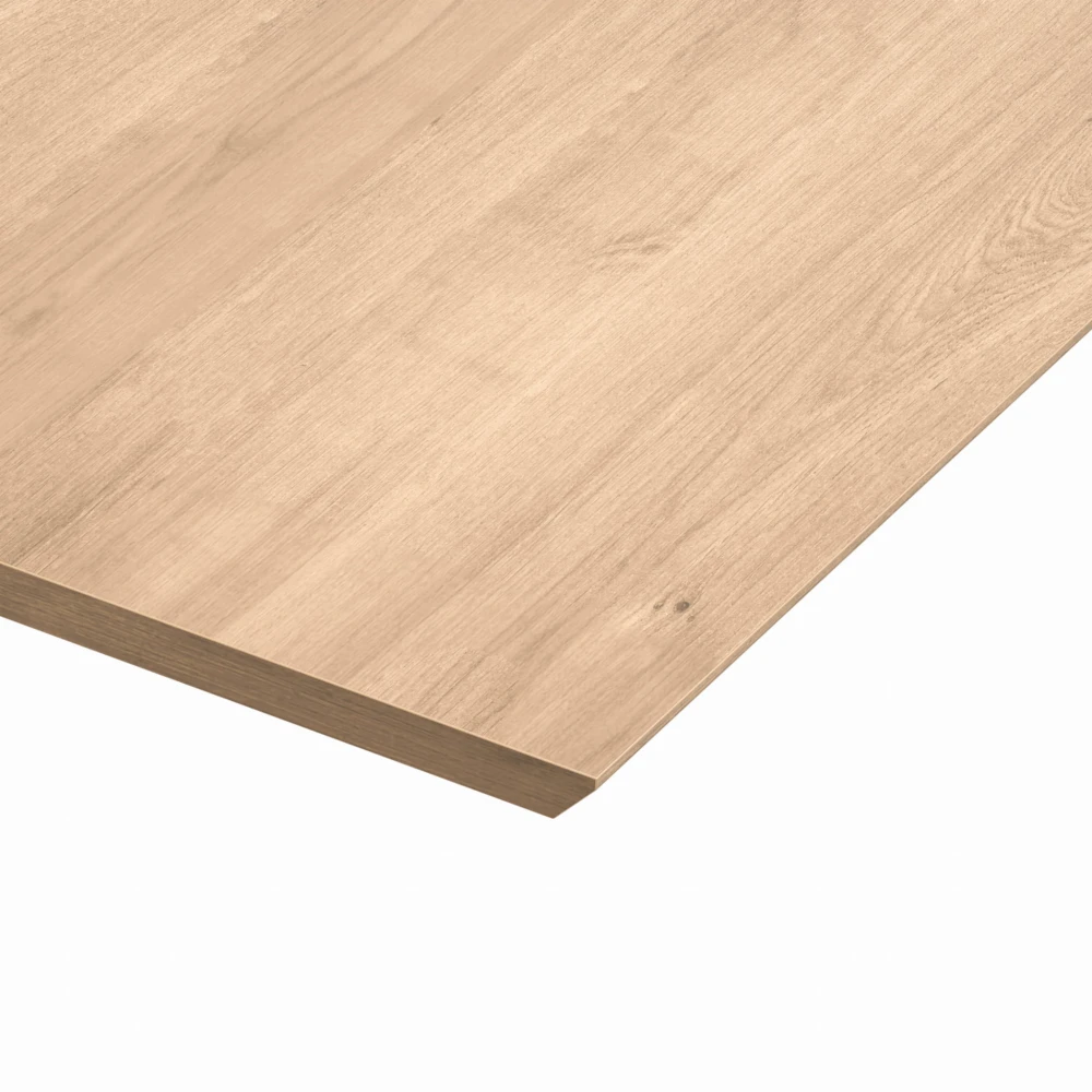 Blat do biurka z podcięciem Desktop + Frez Dąb Hamilton 120 / 138 cm – blat i krawędź z bliska