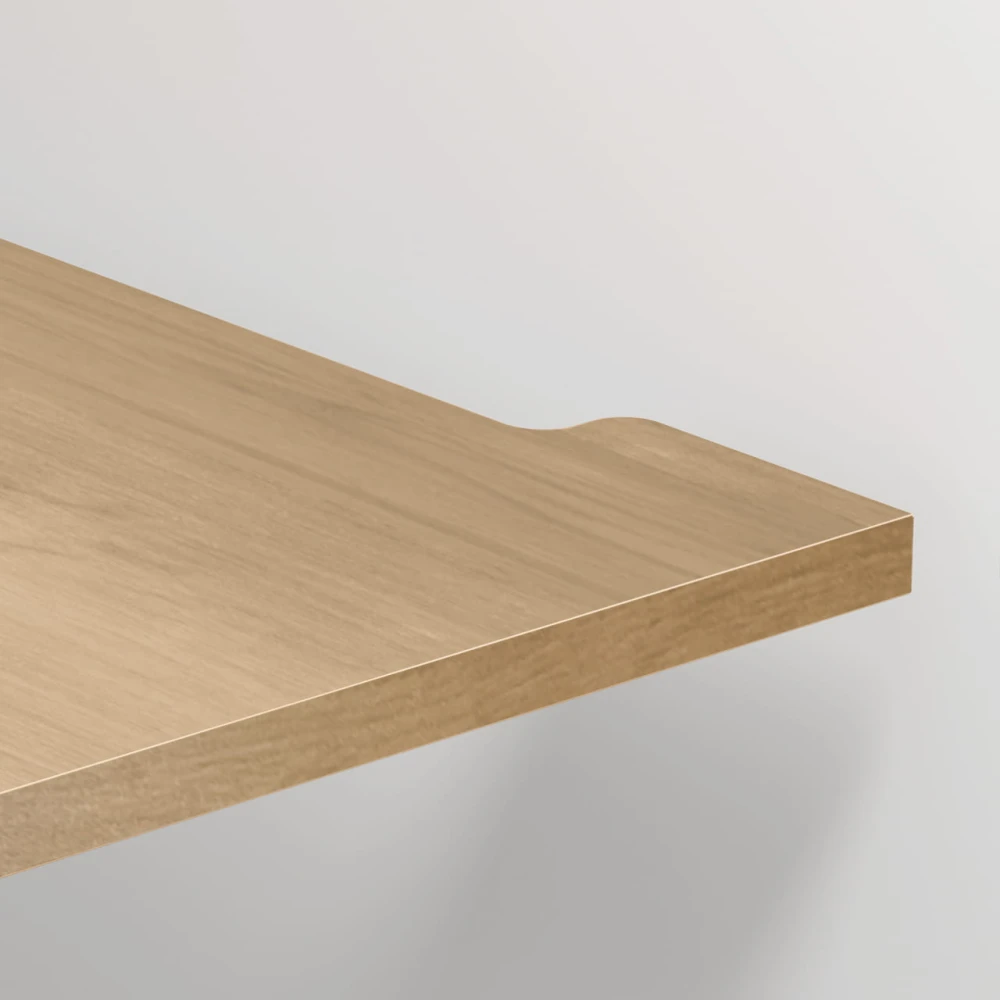 Blat do biurka z podcięciem Desktop + Frez Dąb Hamilton 120 / 138 cm – blat i krawędź z bliska