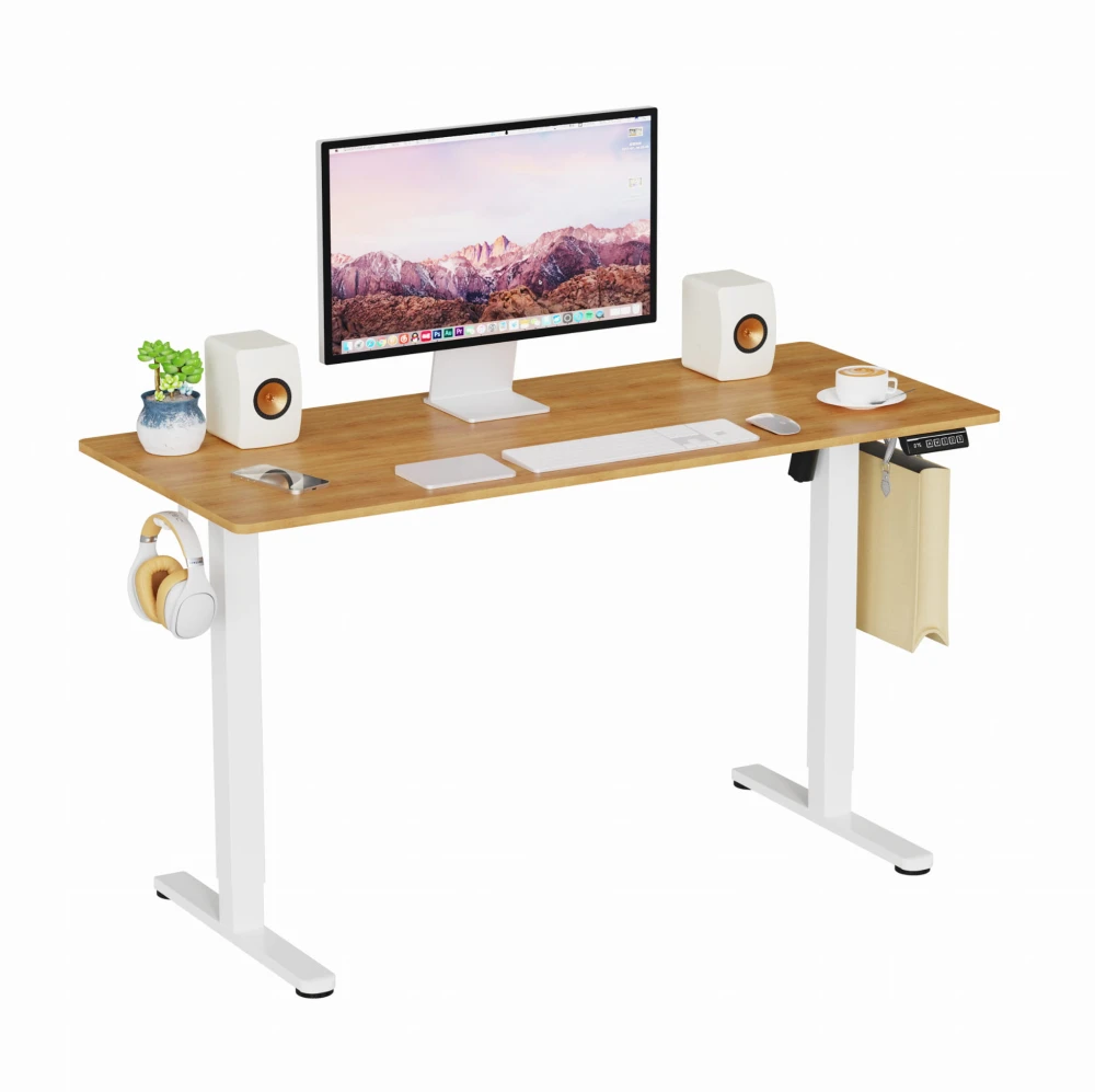 Biurko Control Lite 140 Biały/Dąb Złoty – z akcesoriami