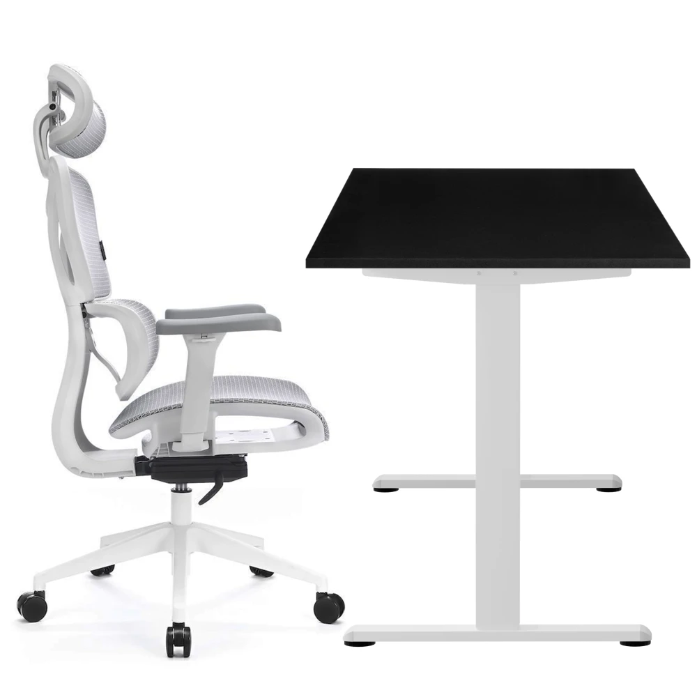 Zestaw biurko elektryczne z regulacją wysokości Flex+ biały-czarny 120/67 i fotel ergonomiczny Control Series biały – zdjęcie produktu
