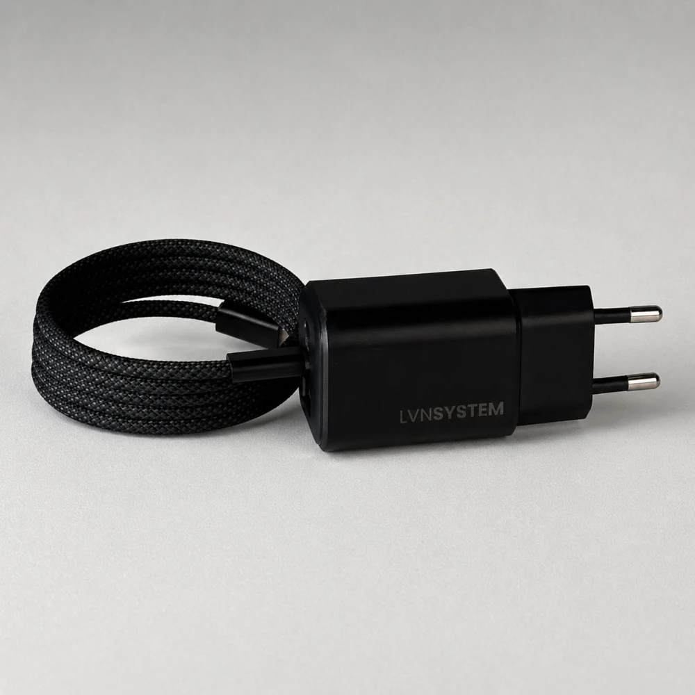 Ładowarka sieciowa GaN 65W PPS 2xUSB-C+USB-A Kabel USB magnetyczny USB-C - Lightning 27W 1m – zdjęcie produktu