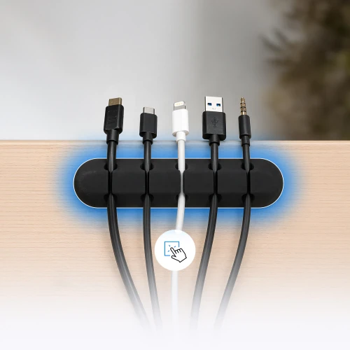 Uchwyt na 5 kabli CM2 na krawędzi biurka – USB-C, Lightning, USB-A, jack