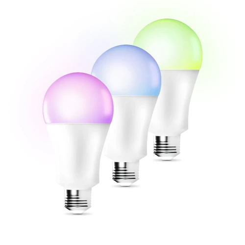 3 żarówki smart E27 z kolorowym światłem RGB