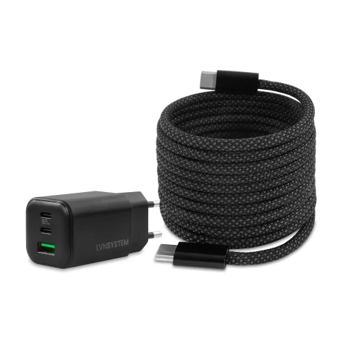Zestaw: ładowarka GaN 65W i kabel magnetyczny USB-C 60W 2m LVN System