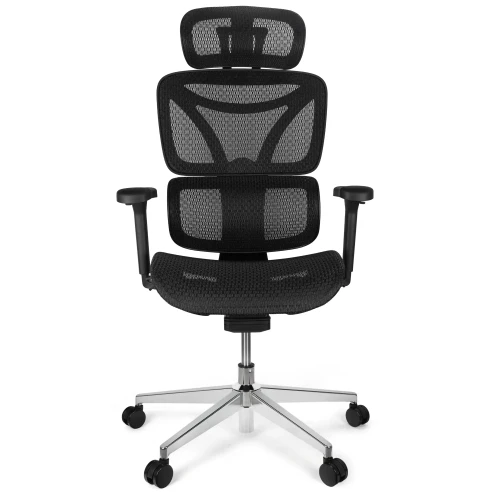 Fotel ergonomiczny Control Pro czarny z siatki mesh – widok z przodu