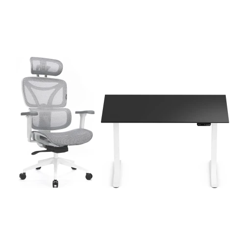 Zestaw biurko Control Flex+ 120 × 67 cm – stelaż biały, blat czarny – i fotelem Control Series białym