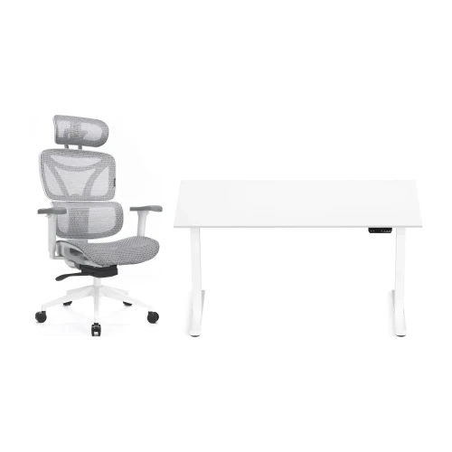 Zestaw biurko Control Flex+ 138 × 67 cm – stelaż biały, blat biały – i fotelem Control Series białym