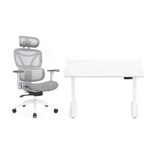 Zestaw biurko Control Flex+ 120 × 67 cm – stelaż biały, blat biały – i fotelem Control Series białym